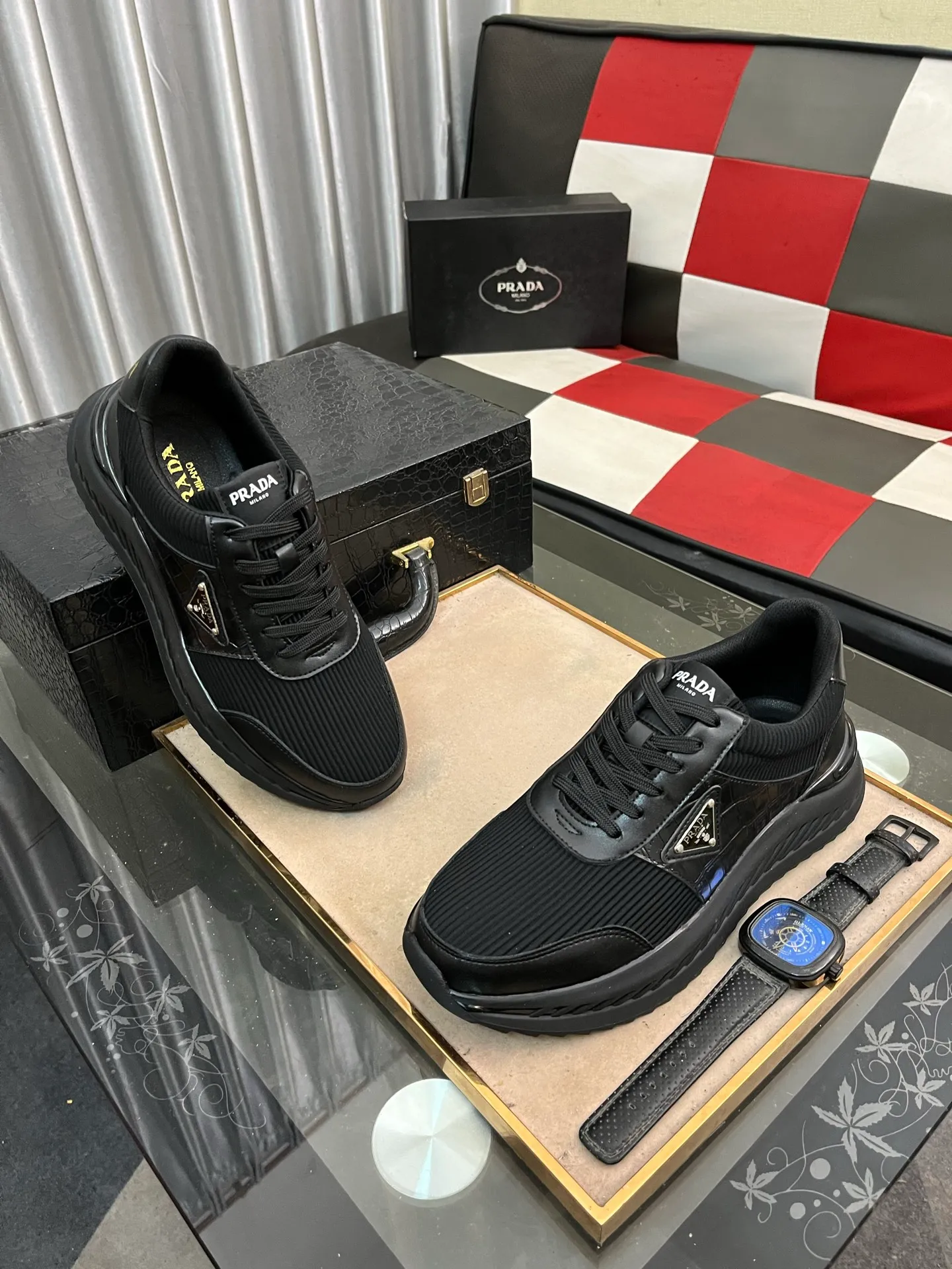 Men's shoes 💰458⌚️⌚️[PRADA] Prada Hong Kong counter casual shoes, counter quality, high-quality workmanship, uppers made of imported breathable fly-knit mesh fabric, comfortable and breathable lining, original air-cushion elastic outsole, casual fashion, high-end quality, size: 38-444️⃣Colors available